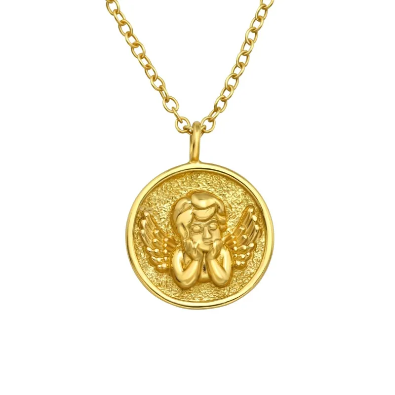 Sterling Silver 18k Gold-Plated Cherub Pendant Necklace - Gold sold by Zulily