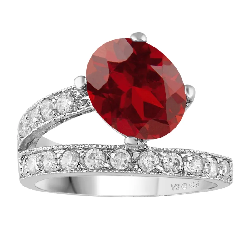 V3 Jewelry Sterling Silver with Natural Garnet and White Topaz Solitaire Ring for Women sold by Zulily