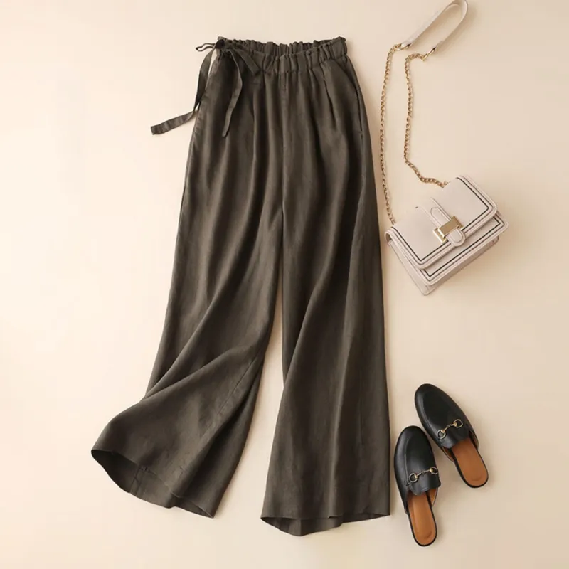 Army Green Side-Tied Ankle Wide Leg Pants sold by Zulily