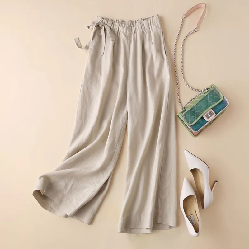 Light Khaki Side-Tied Ankle Wide Leg Pants sold by Zulily