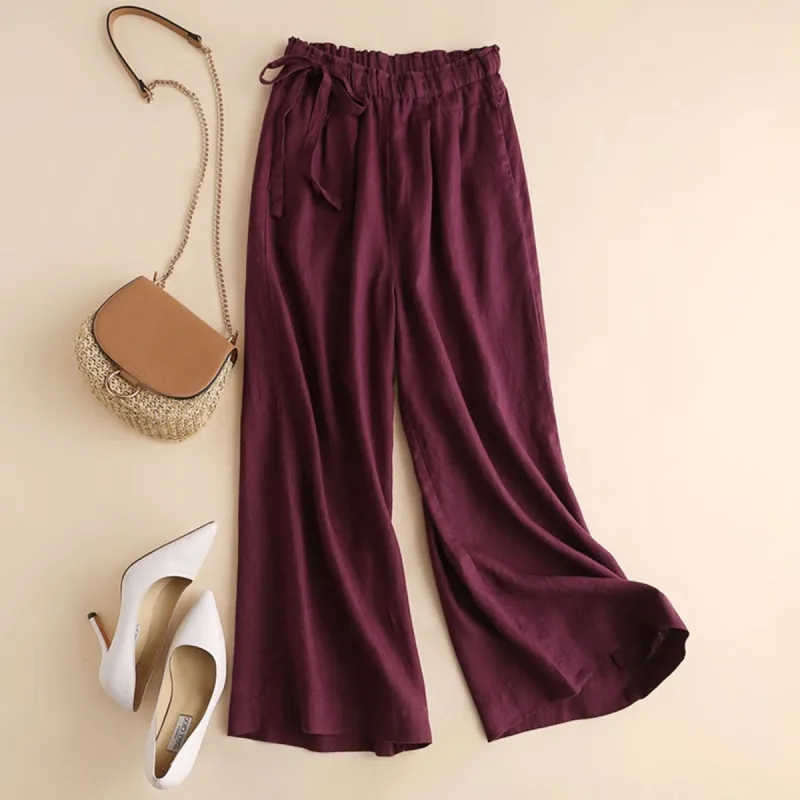 Burgundy Side-Tied Ankle Wide Leg Pants sold by Zulily