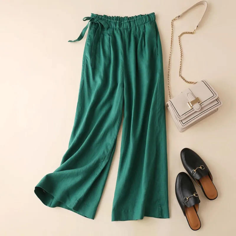 Green Side-Tied Ankle Wide Leg Pants sold by Zulily