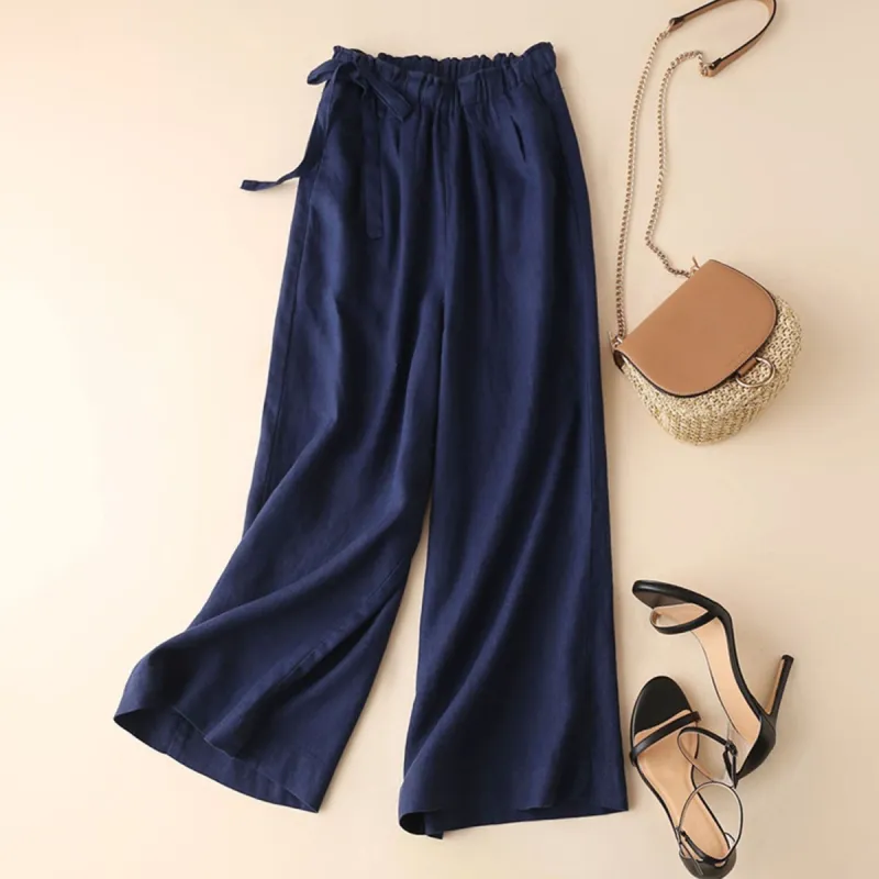 Navy Side-Tied Ankle Wide Leg Pants sold by Zulily