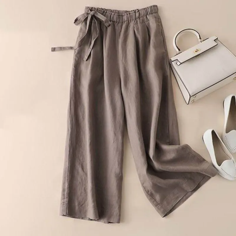 Brown Side-Tied Ankle Wide Leg Pants sold by Zulily