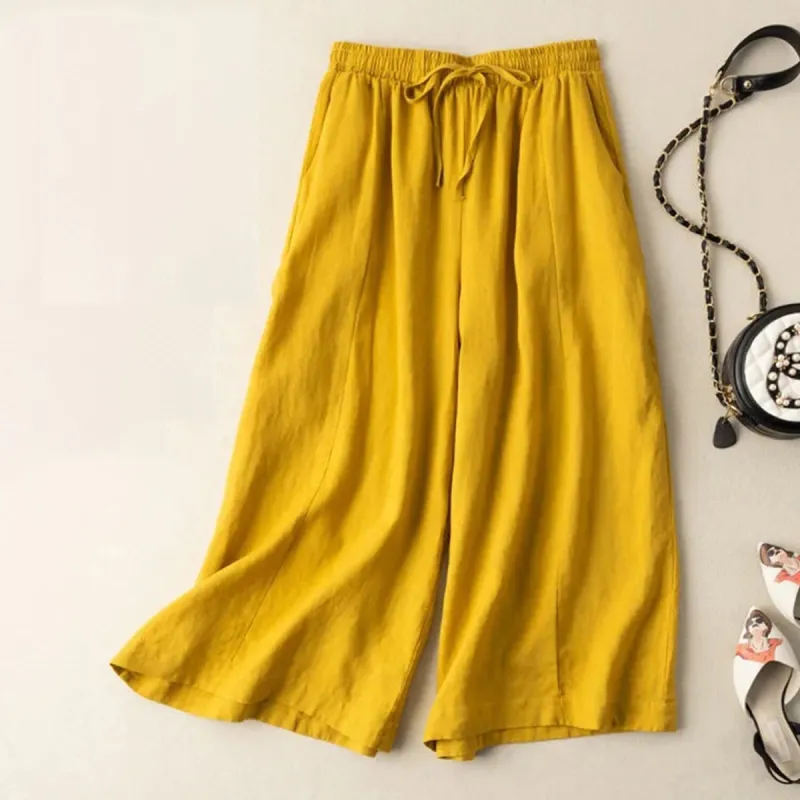 Mustard Cropped Wide Leg Pants sold by Zulily