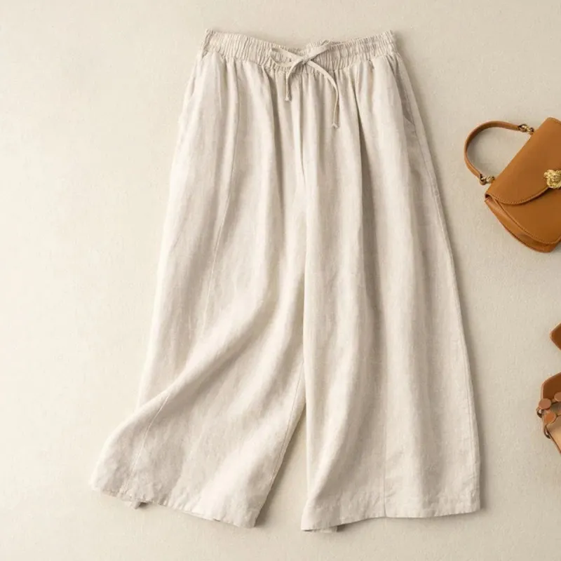 Beige Cropped Wide Leg Pants sold by Zulily