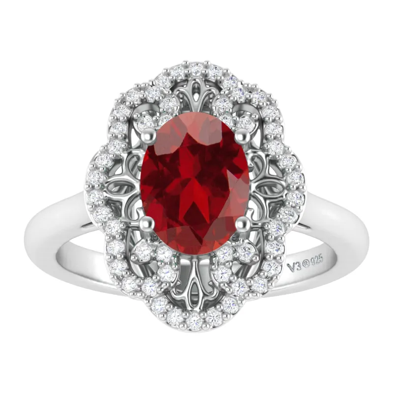 Sterling Silver With Natural Garnet and White Topaz Cluster Ring sold by Zulily