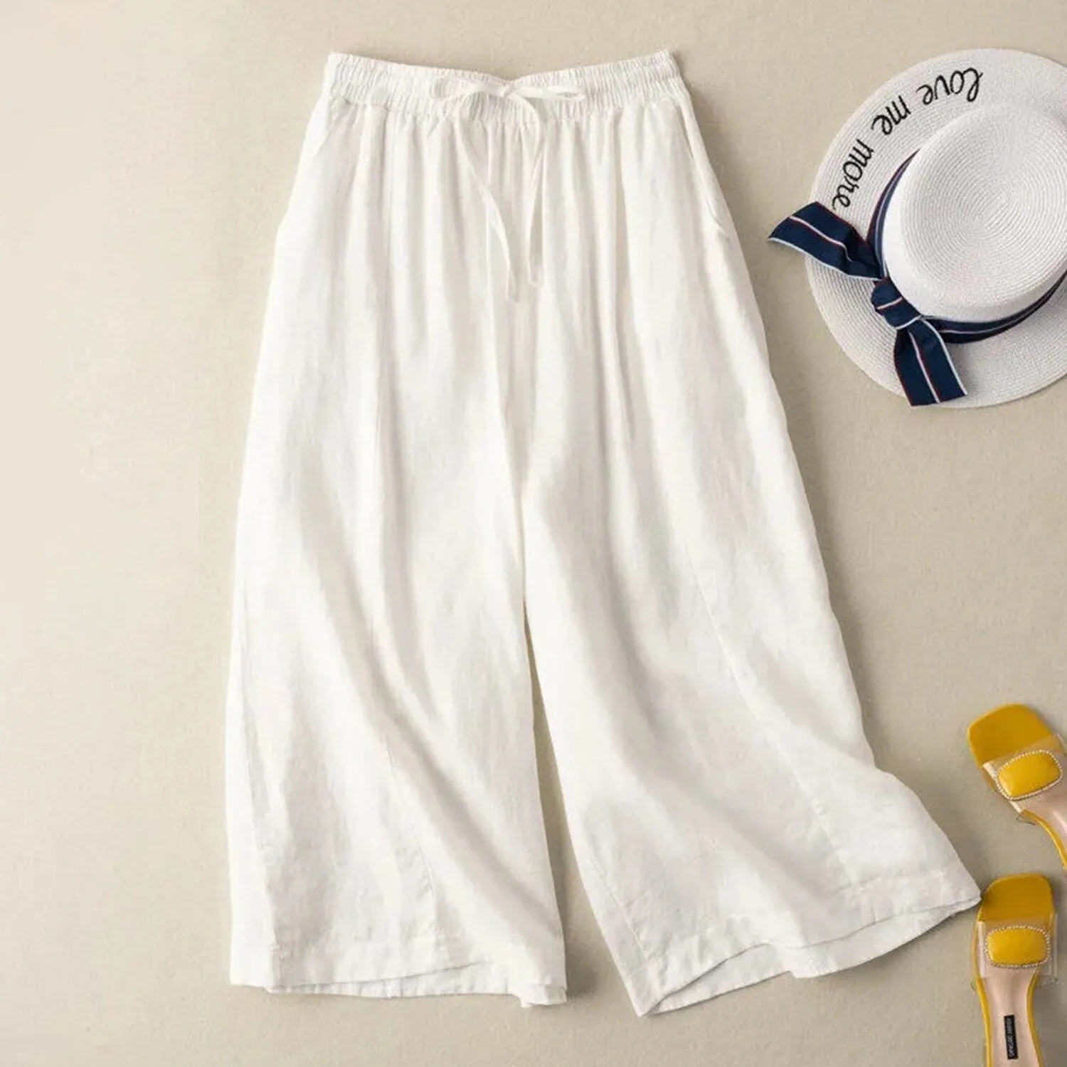 White Cropped Wide Leg Pants sold by Zulily