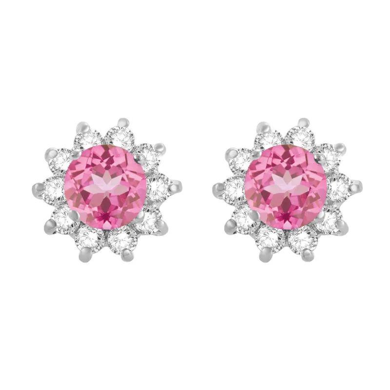 Sterling Silver Pink Topaz and White Topaz Flower Stud Earrings sold by Zulily