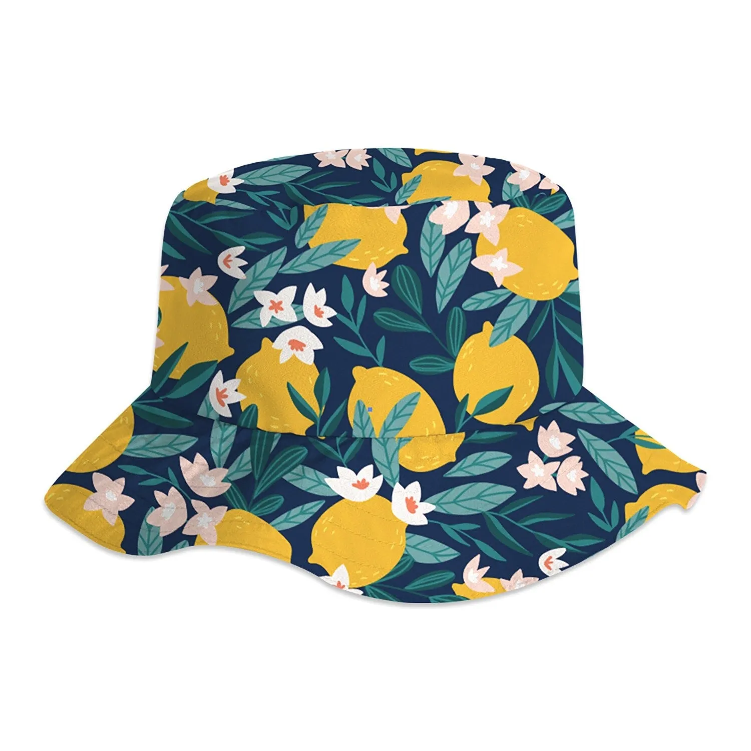 Navy & Mustard Lemon & Floral Leaf Sun hats sold by Zulily