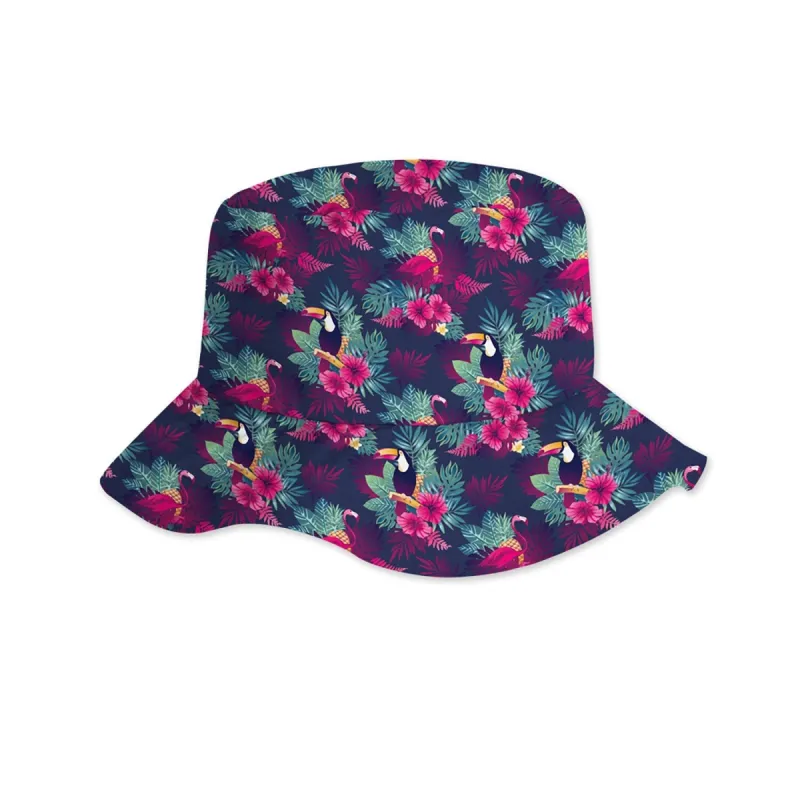Navy & Pink Tropical Floral & Flamingo Sun hats sold by Zulily