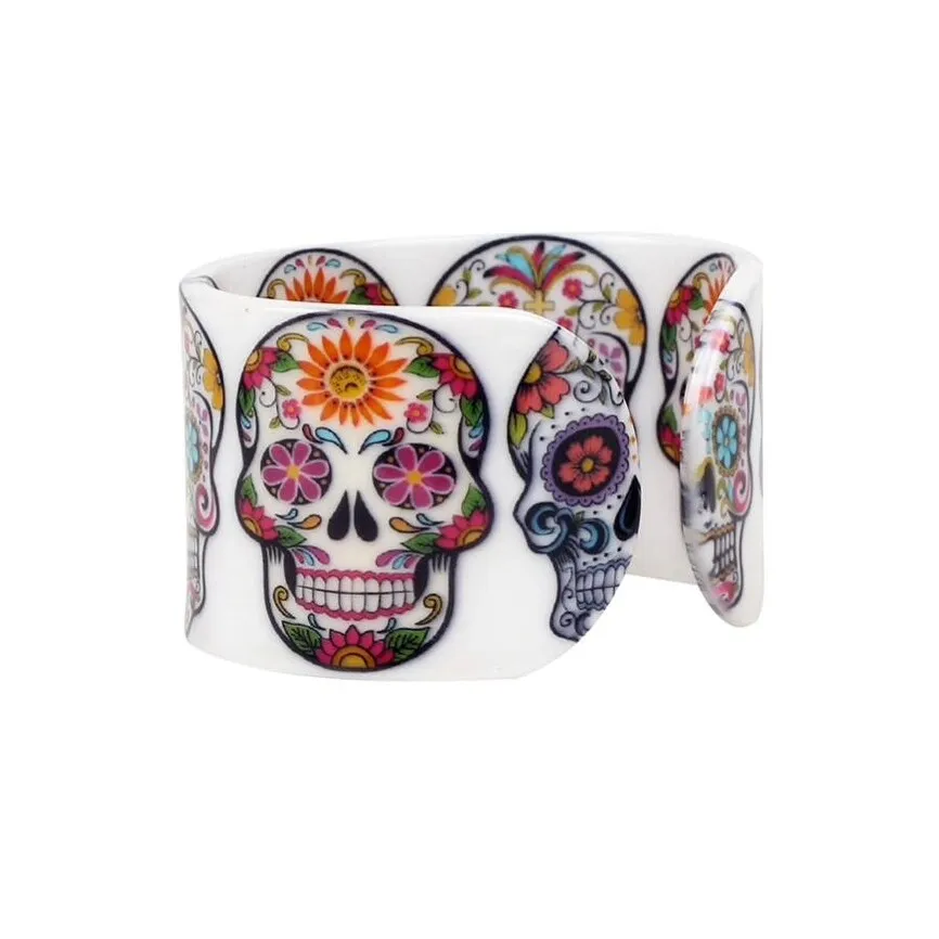 Orange White Two-sided Sugar Skull Bangle Bracelet - Sugar Skull sold by Zulily