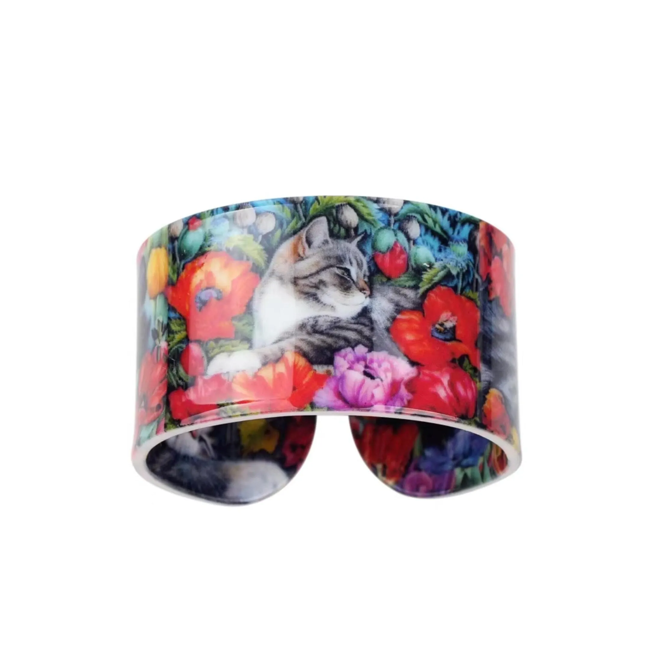 Red Grey Multicolor Floral Stop Smell The Roses Cat Bangle - Cat & Roses sold by Zulily product image thumbnail 4