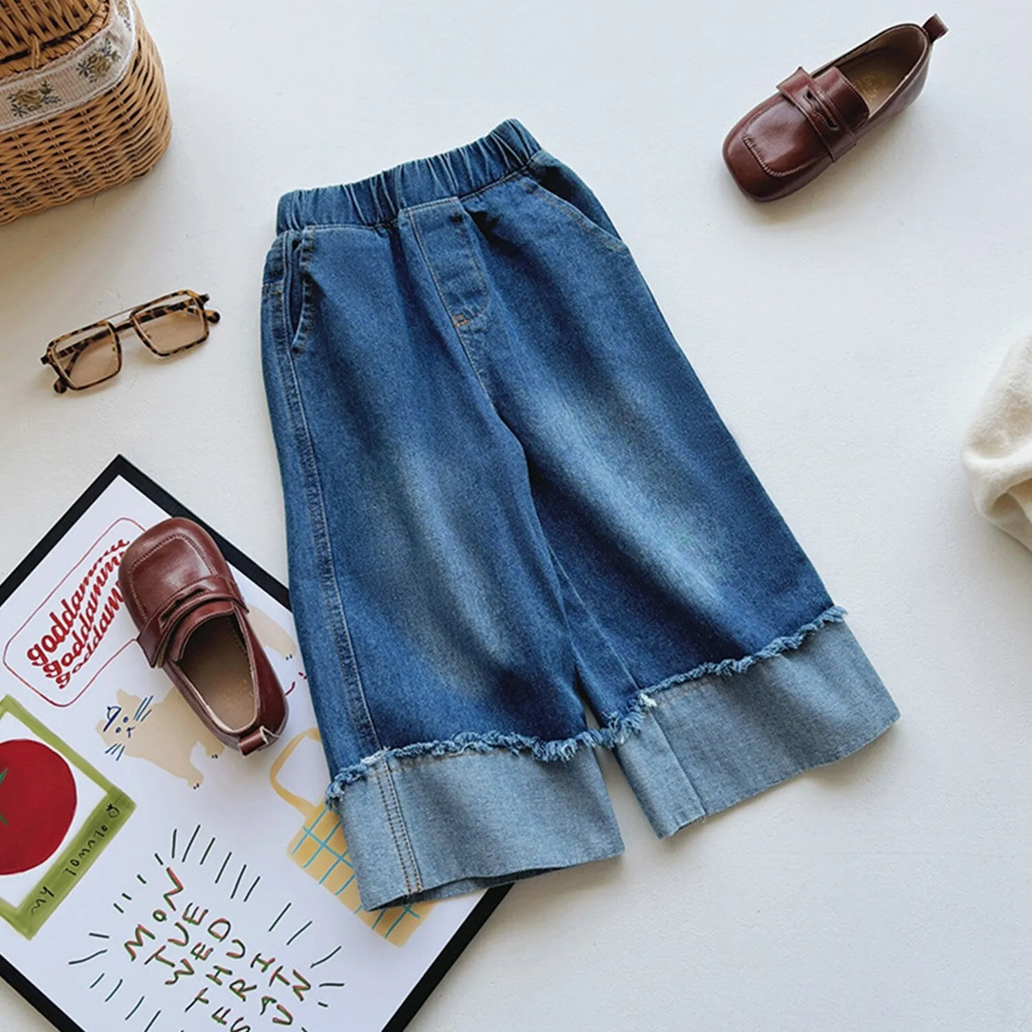 Blue Cuffed Wide-Leg Jeans sold by Zulily
