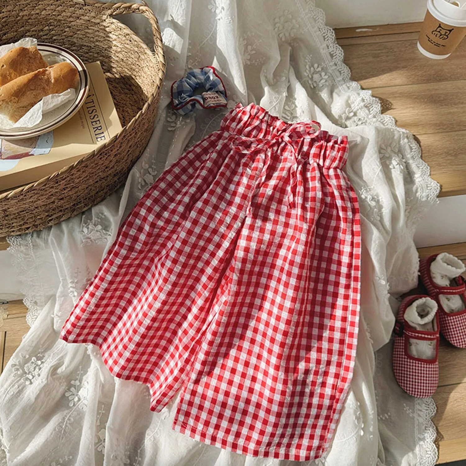 Red Plaid Wide Leg Pants sold by Zulily