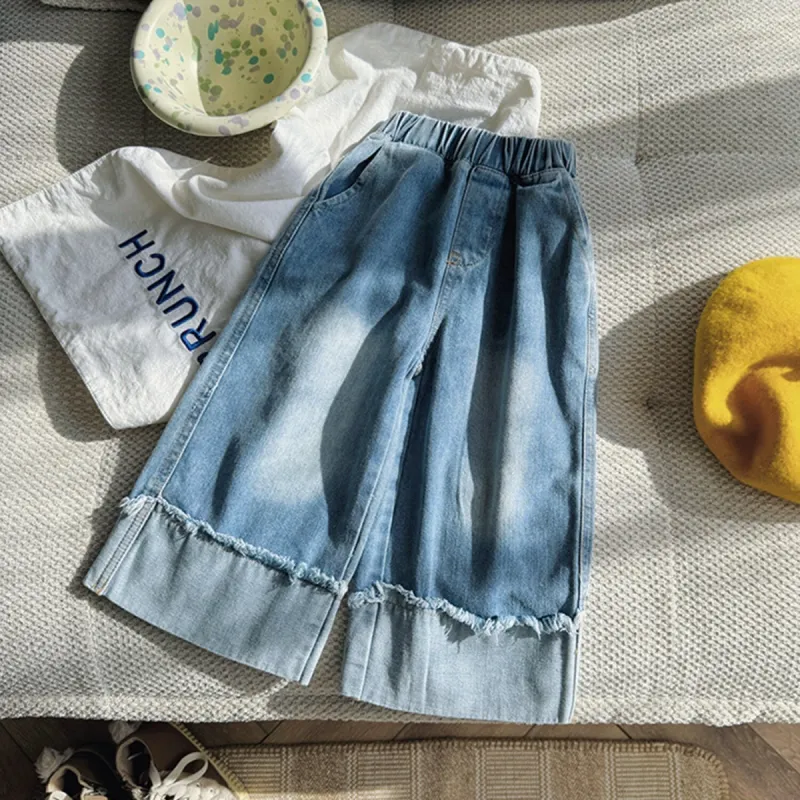 Light Blue Cuffed Wide-Leg Jeans sold by Zulily