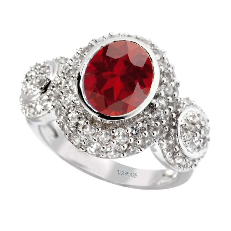 Sterling Silver with Natural Garnet and White Zircon Halo Ring sold by Zulily
