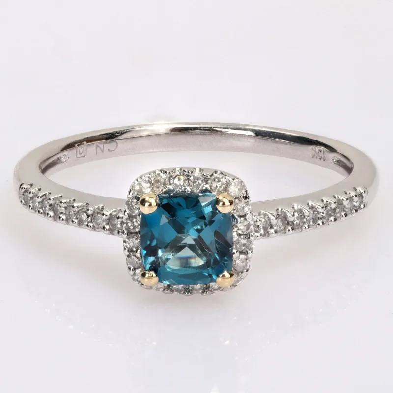 Miadora Cushion London-Blue Topaz and 1/6ct TDW Diamond Halo Engagement Ring in 2-Tone 10k Gold sold by Zulily