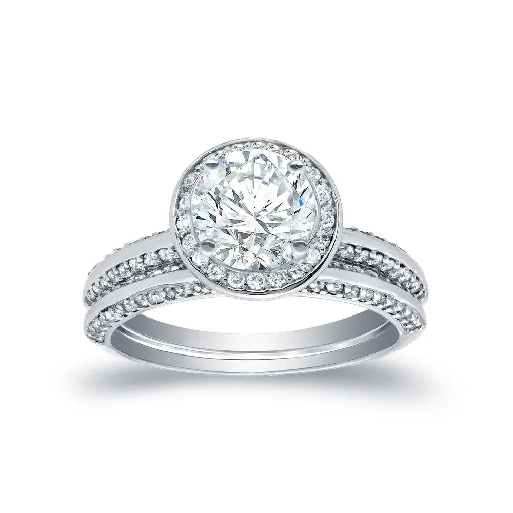 Auriya 14k Gold 2 carat TW Round Halo Diamond Engagement Ring Set sold by Zulily
