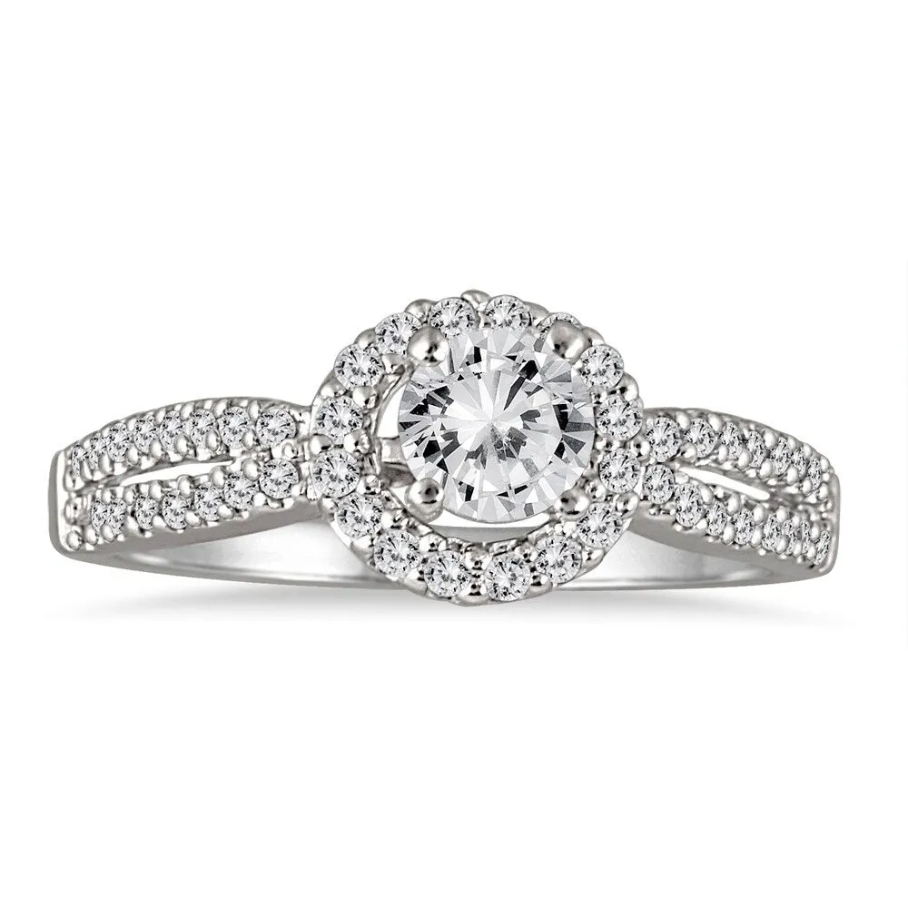 AGS Certified 1 1/5 Carat TW Diamond Halo Bridal Set in 14K White Gold (J-K Color, I2-I3 Clarity) sold by Zulily product image thumbnail 2