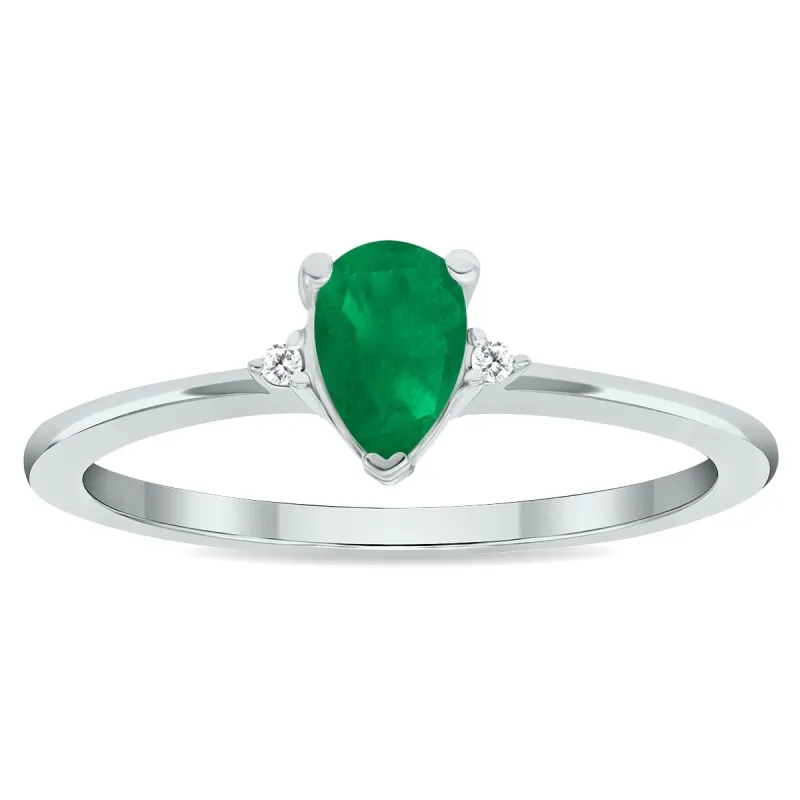 Women's Emerald and Diamond Classic Band in 10K White Gold sold by Zulily