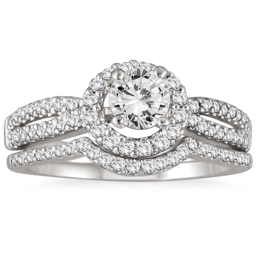 AGS Certified 1 1/5 Carat TW Diamond Halo Bridal Set in 14K White Gold (J-K Color, I2-I3 Clarity) sold by Zulily