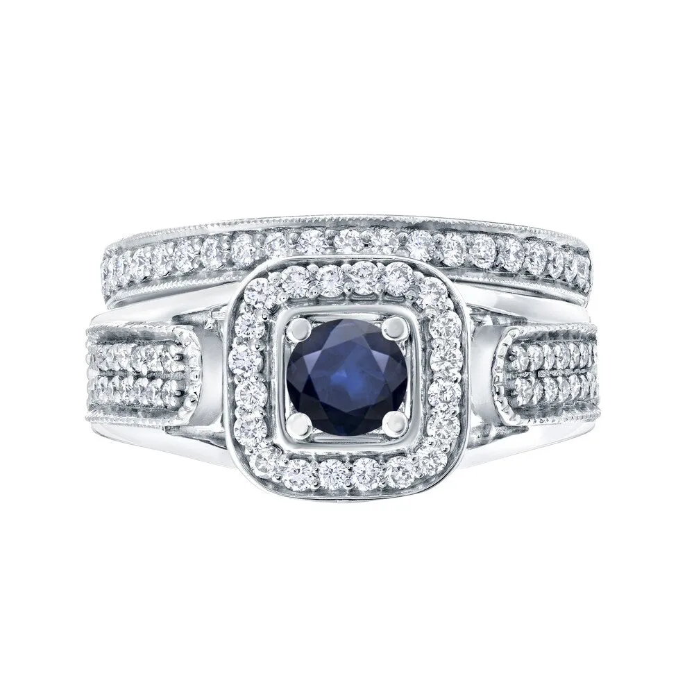 14k Gold Vintage 1/6ct Sapphire and 1/2ct TDW Halo Diamond Engagement Ring Set by Auriya sold by Zulily product image thumbnail 4