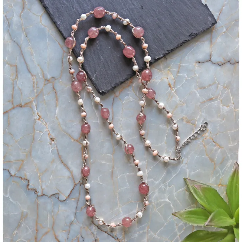 Strawberry Quartz Cultured Pearl Twist Knot Necklace sold by Zulily
