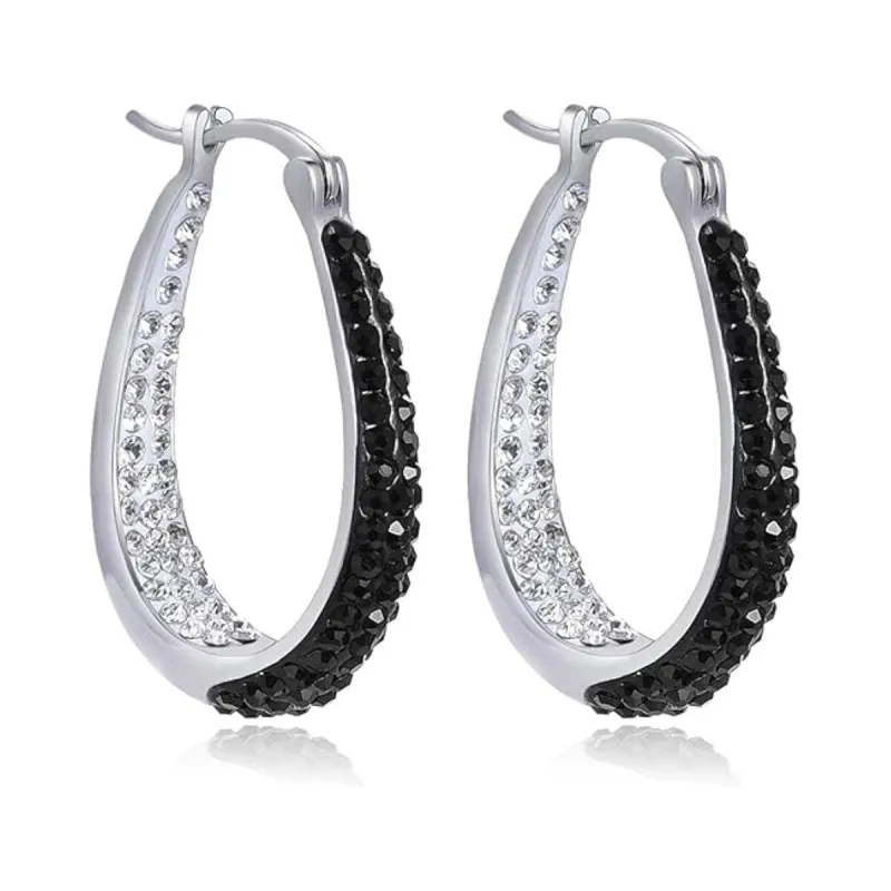 Black and White Inside Out Crystal Hoop Earrings For Women - Black and White sold by Zulily