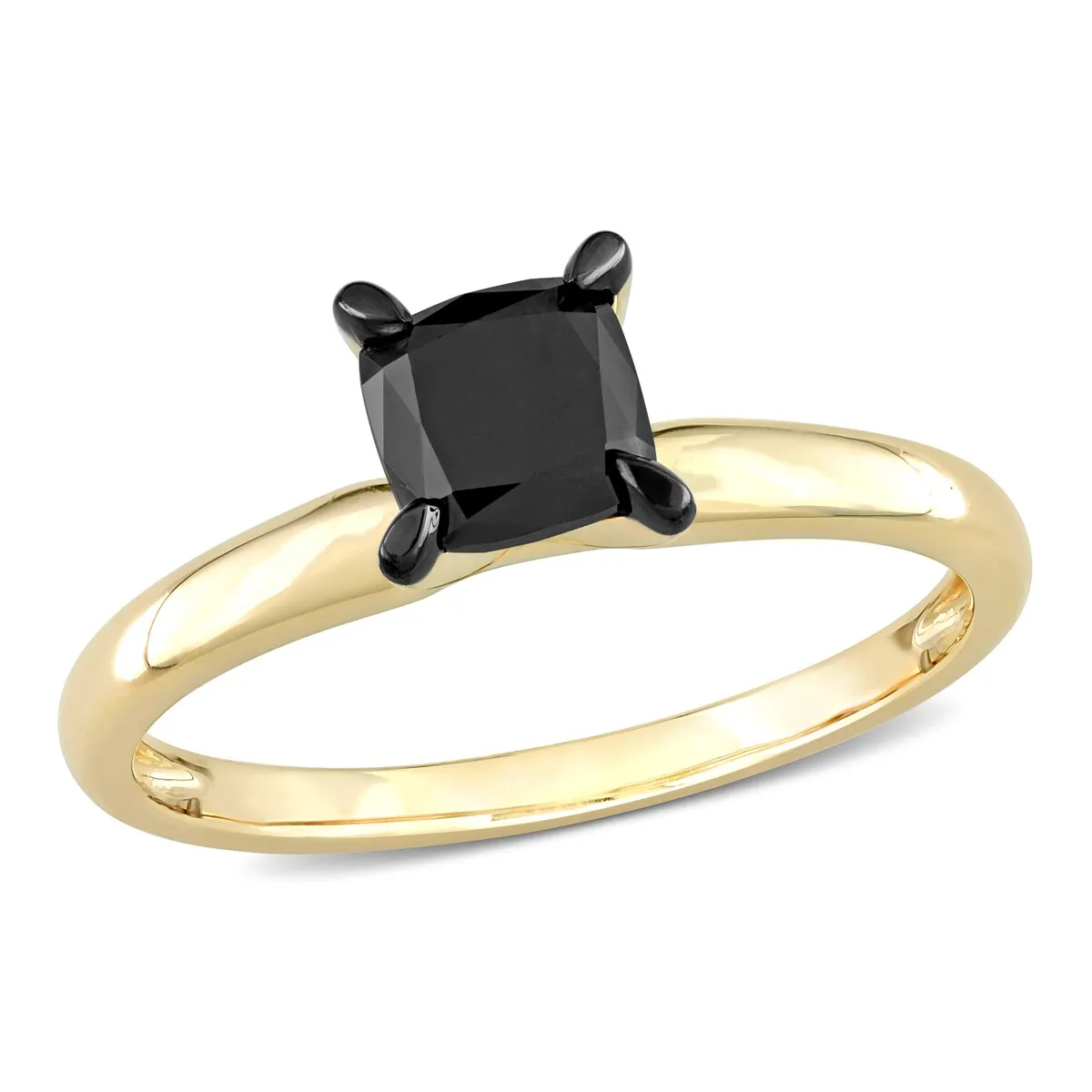 Miadora 1ct TDW Cushion-cut Black Diamond Solitaire Engagement Ring in 14k Yellow Gold sold by Zulily product image thumbnail 2