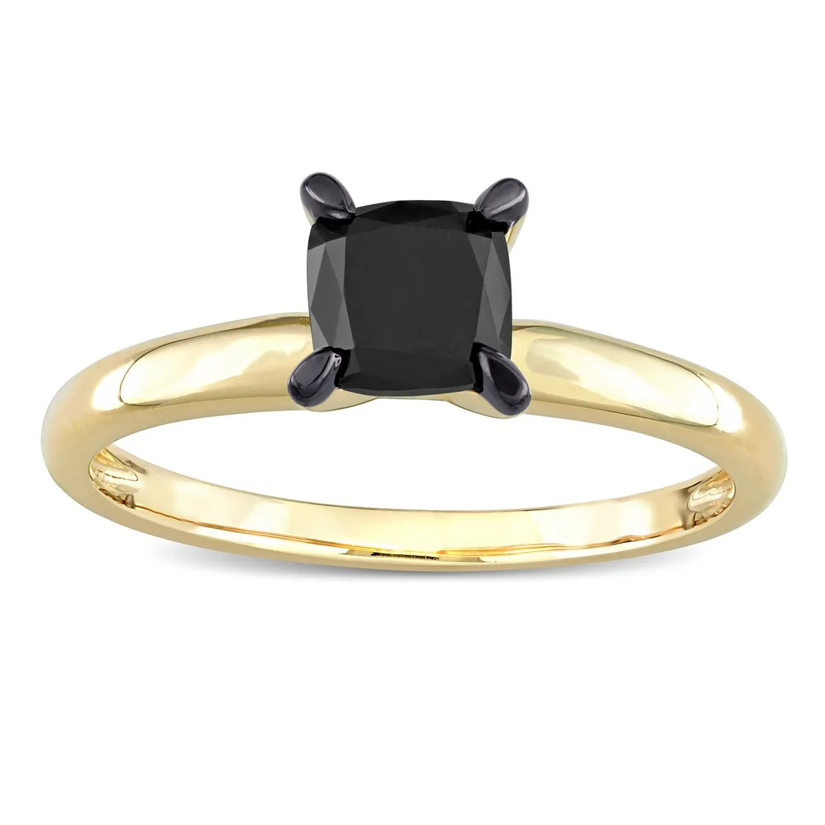 Miadora 1ct TDW Cushion-cut Black Diamond Solitaire Engagement Ring in 14k Yellow Gold sold by Zulily product image thumbnail 3
