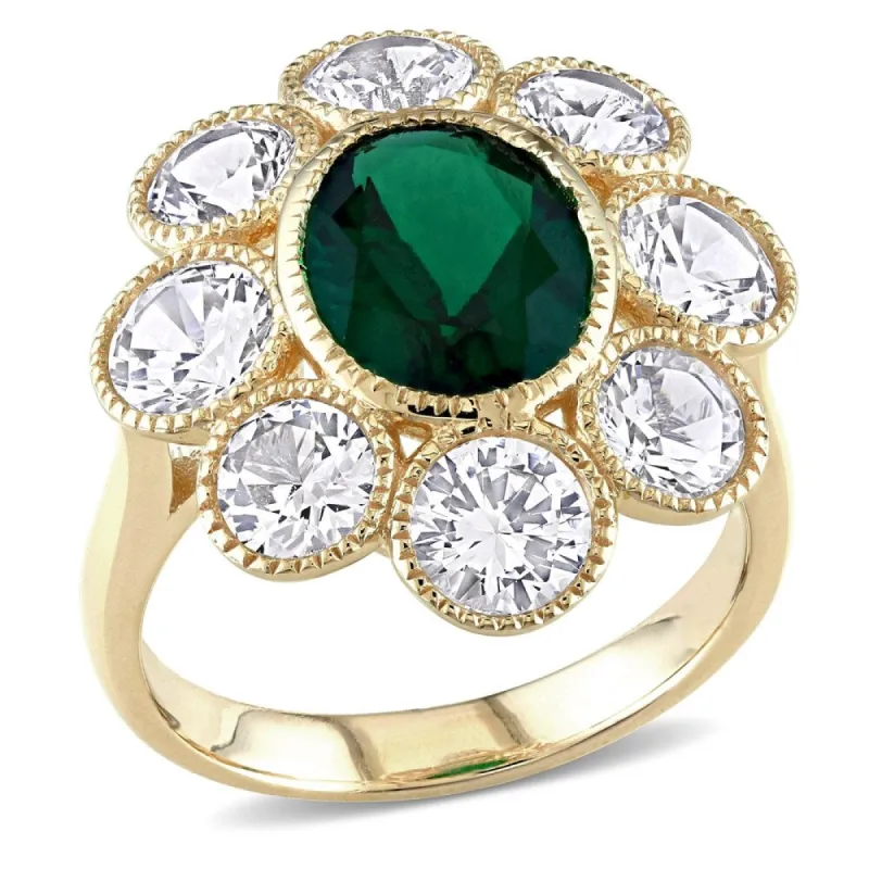 Miadora 10k Yellow Gold Created Emerald and White Sapphire Flower Cocktail Ring sold by Zulily