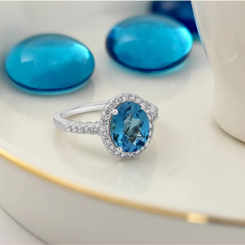Auriya 3carat Oval Swiss Blue Topaz and Halo Diamond Engagement Ring 3/8ctw 14k Gold sold by Zulily