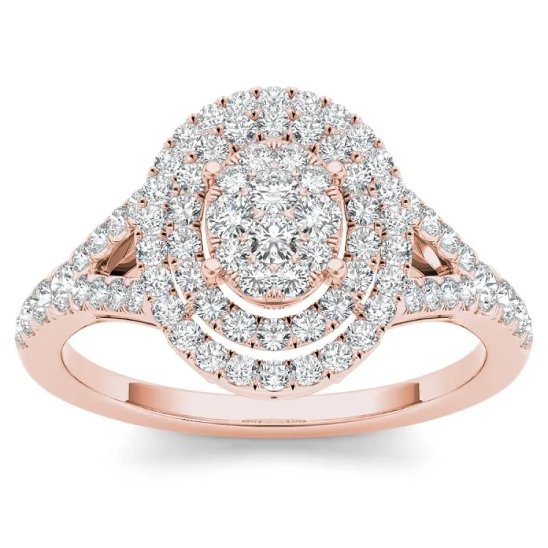 De Couer 14k Rose Gold 1/2ct TDW Diamond Cluster Double Frame Engagement Ring - Pink sold by Zulily