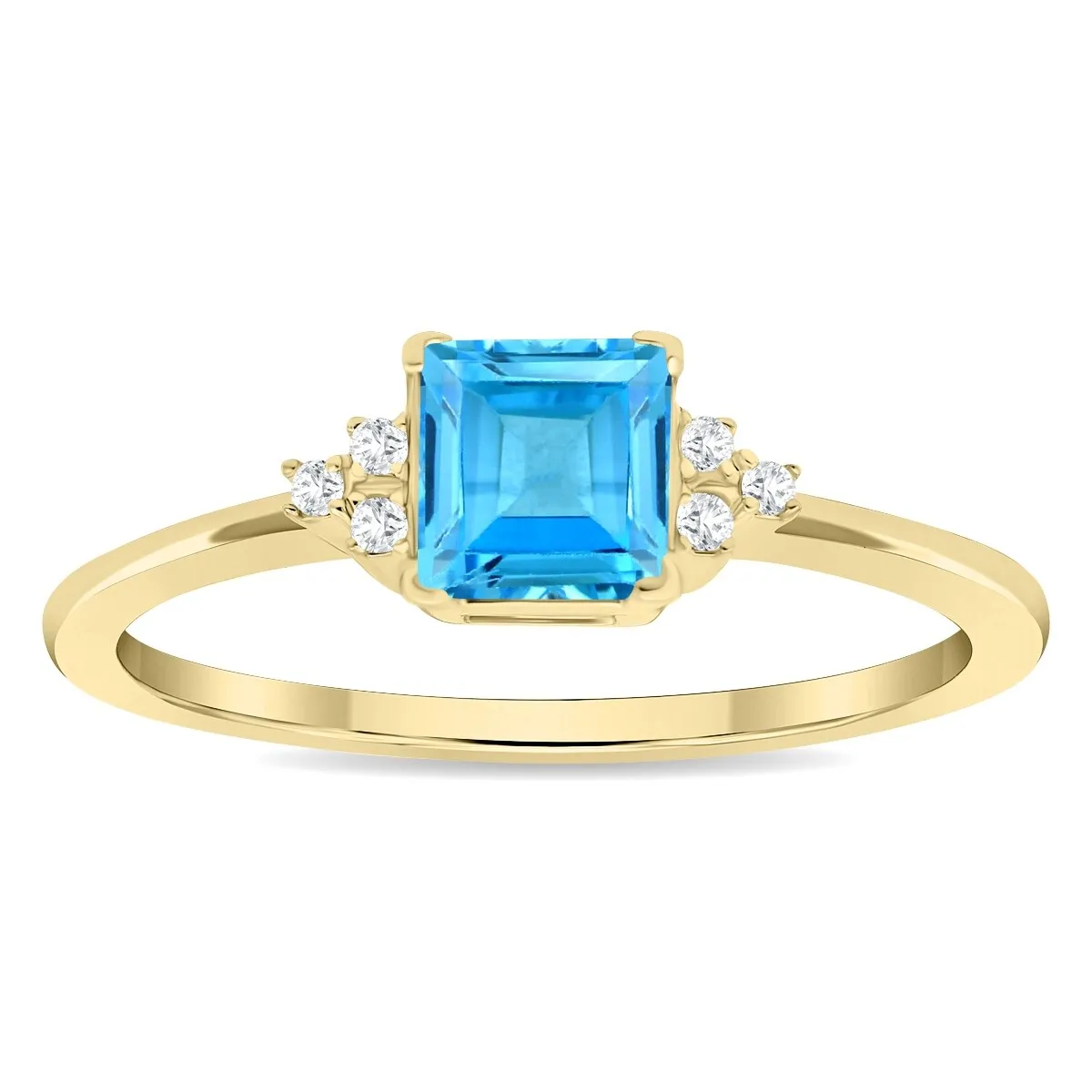 Women's Square Shaped Blue Topaz and Diamond Half Moon Ring in 10K Yellow Gold sold by Zulily