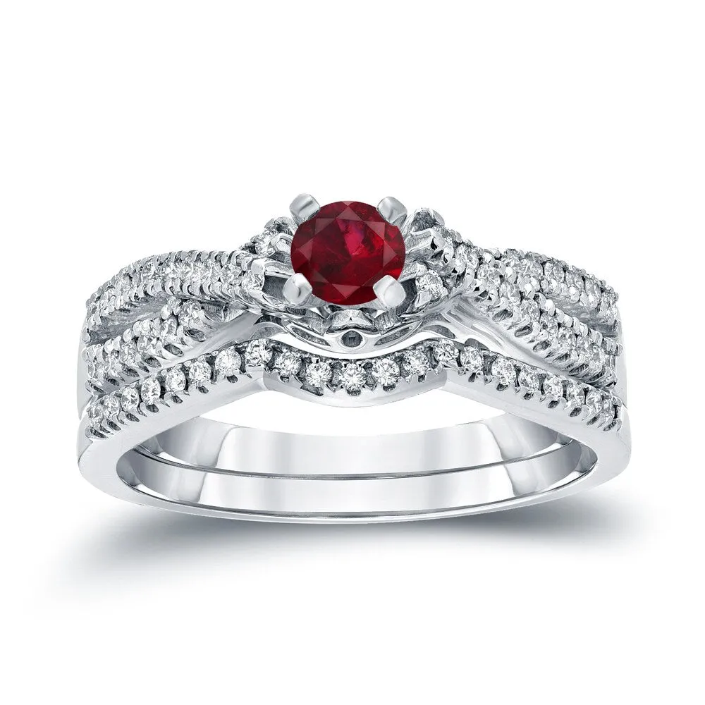 14k Gold 1/4ct Ruby and 1/4ct TDW Braided Infinity Diamond Engagement Ring Set by Auriya sold by Zulily