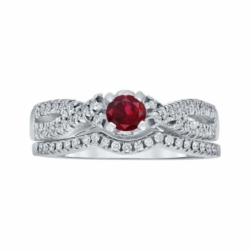 14k Gold 1/4ct Ruby and 1/4ct TDW Braided Infinity Diamond Engagement Ring Set by Auriya sold by Zulily product image thumbnail 4