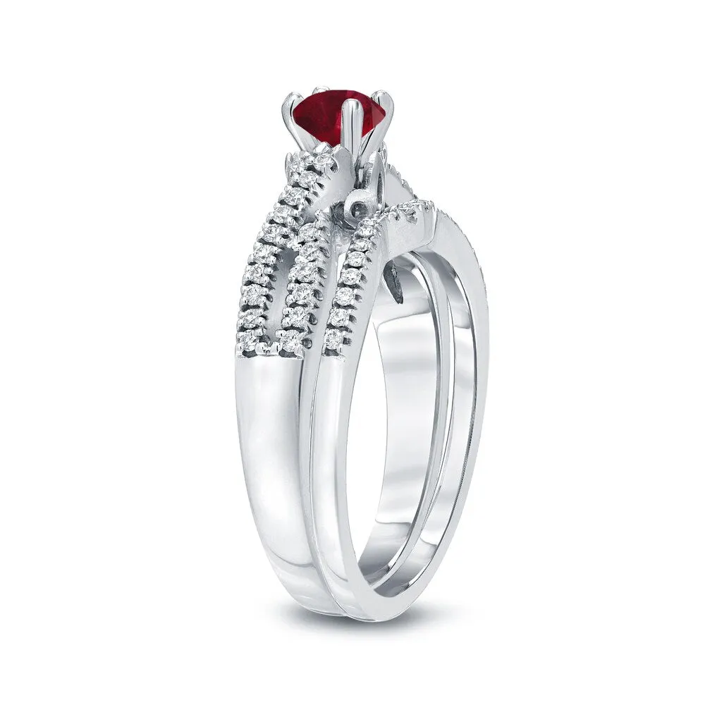 14k Gold 1/4ct Ruby and 1/4ct TDW Braided Infinity Diamond Engagement Ring Set by Auriya sold by Zulily product image thumbnail 5