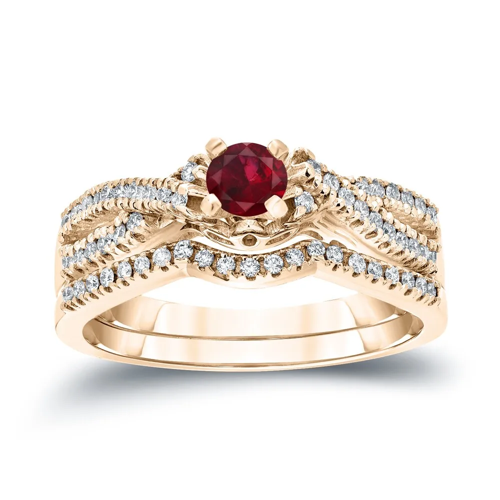 14k Gold 1/4ct Ruby and 1/4ct TDW Braided Infinity Diamond Engagement Ring Set by Auriya sold by Zulily product image thumbnail 2