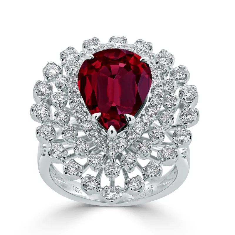 Auriya 7 1/6ct Pear-cut Red Ruby and Halo Diamond Ring 1 1/2cttw 18K Gold sold by Zulily