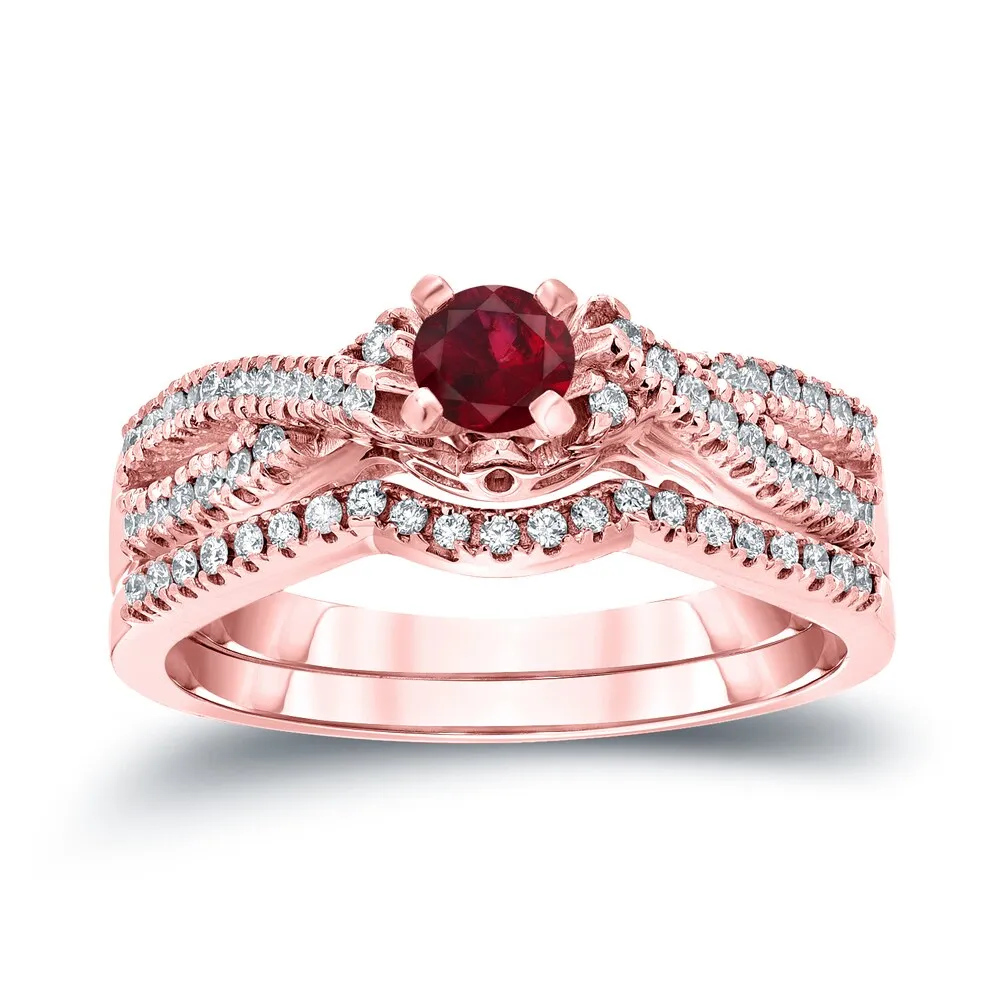 14k Gold 1/4ct Ruby and 1/4ct TDW Braided Infinity Diamond Engagement Ring Set by Auriya sold by Zulily product image thumbnail 3