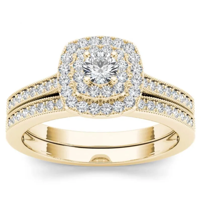 De Couer IGI Certified 14k Yellow Gold 1/2ct TDW Diamond Double Halo Bridal Ring Set sold by Zulily