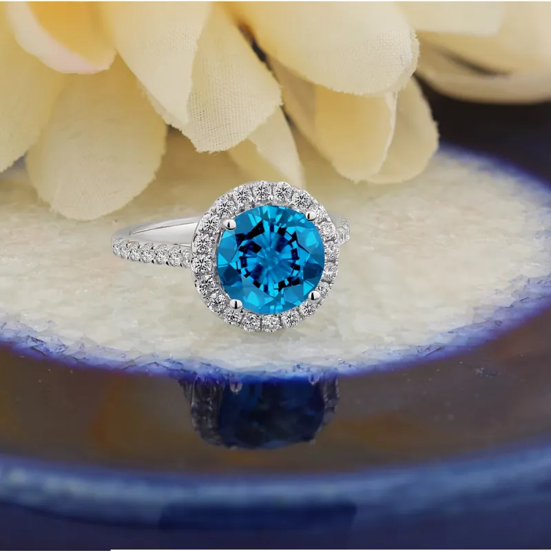 Auriya 3 1/3ct Fancy Round Swiss Blue Topaz and Halo Diamond Engagement Ring 5/8ctw 14k Gold sold by Zulily