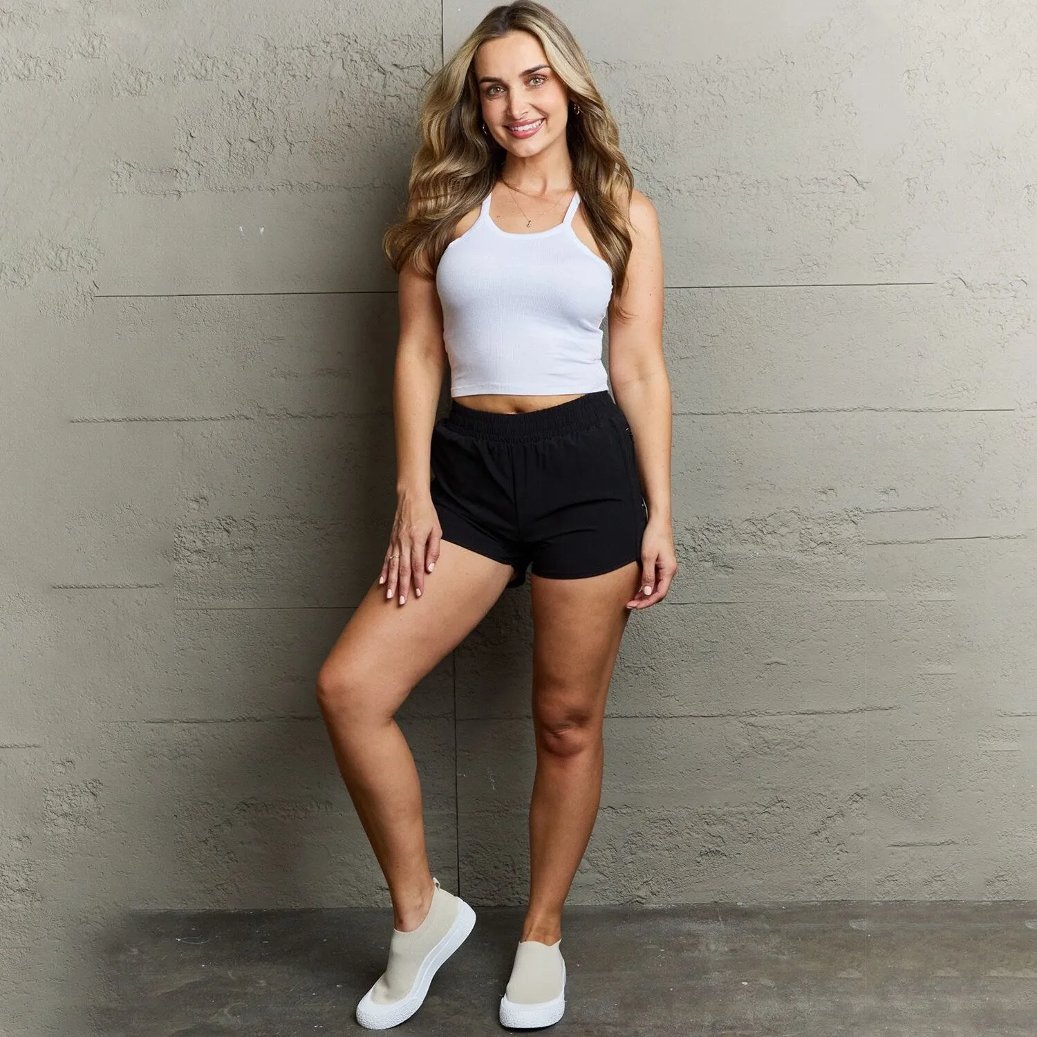 Black Zipper Pocket Detail Active Shorts sold by Zulily