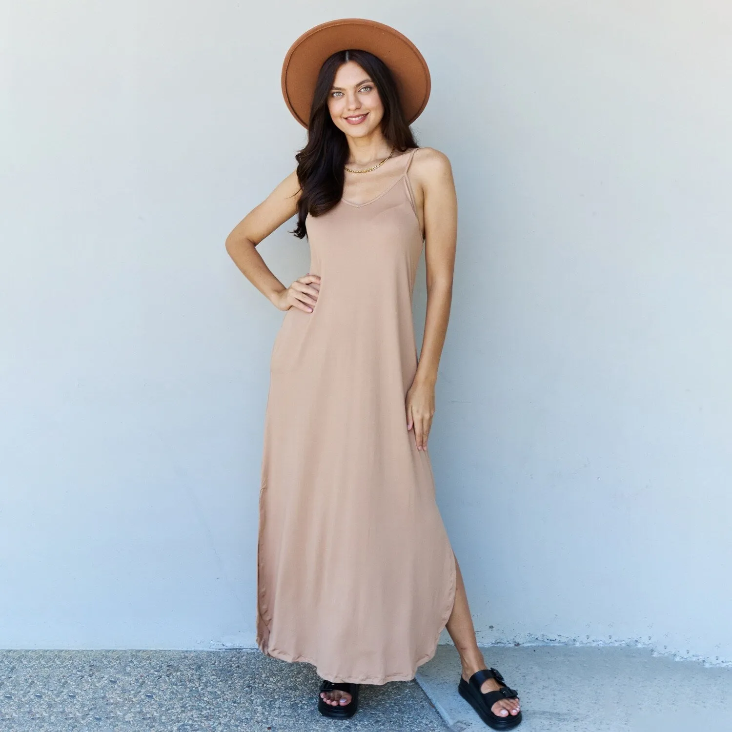 Camel Cami Side Slit Maxi Dress sold by Zulily