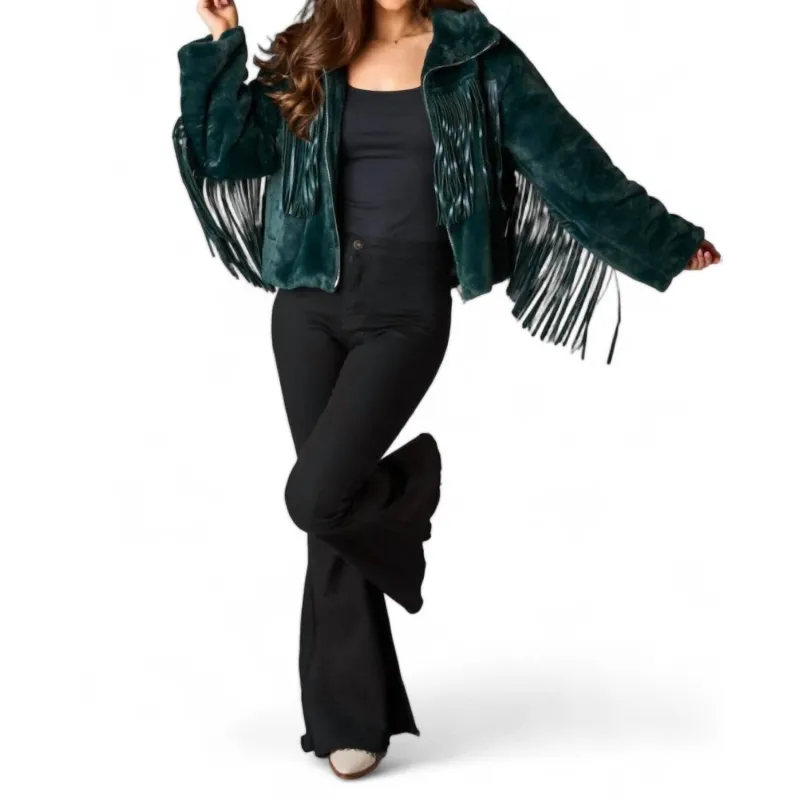 Buddylove - Skylar Fringe Faux Fur Jacket sold by Zulily
