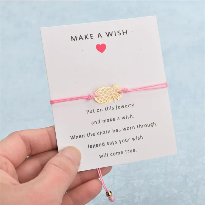 Pink Goldtone Pineapple Make A Wish Bracelet - 5" to 9" sold by Zulily