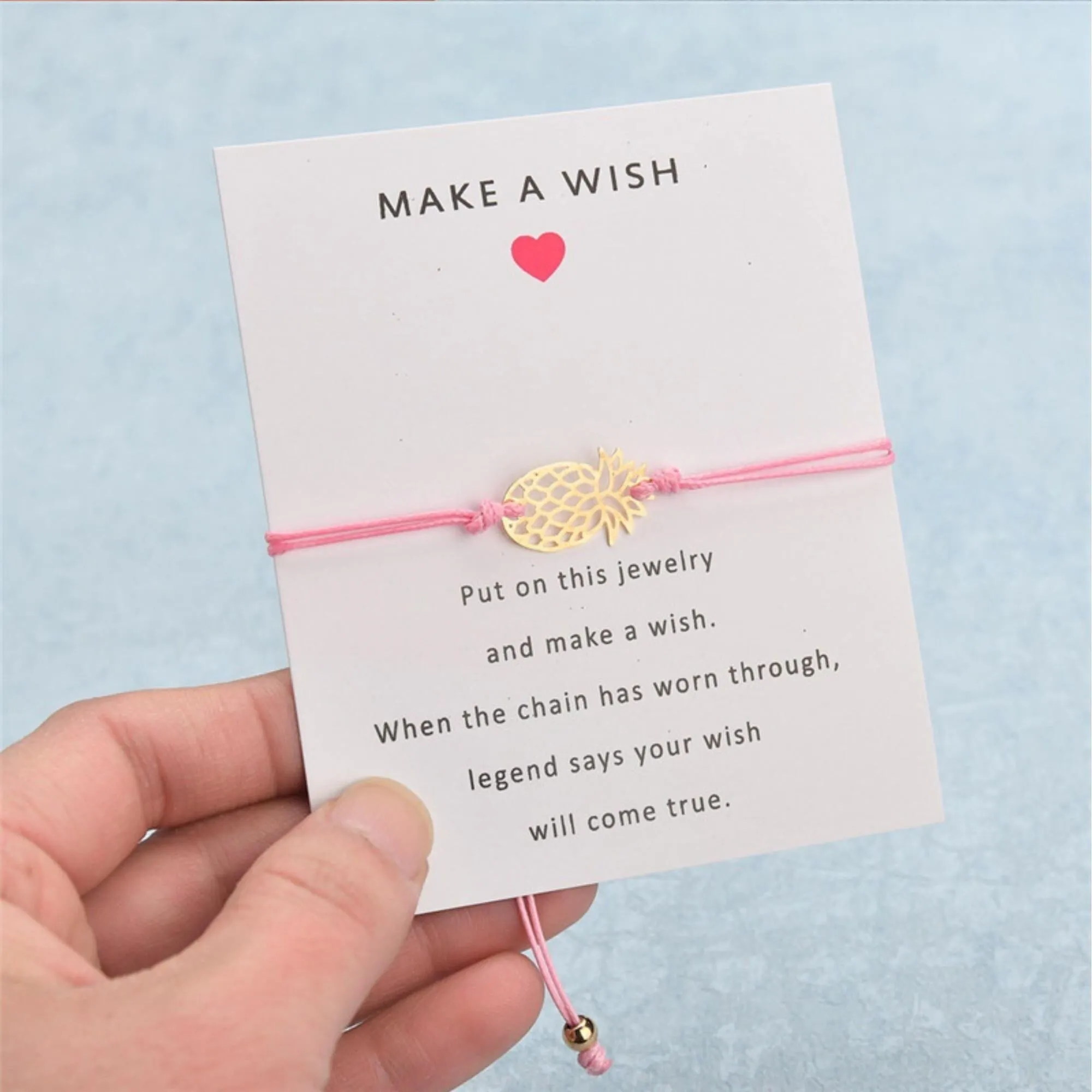Pink Goldtone Pineapple Make A Wish Bracelet - 5" to 9" sold by Zulily