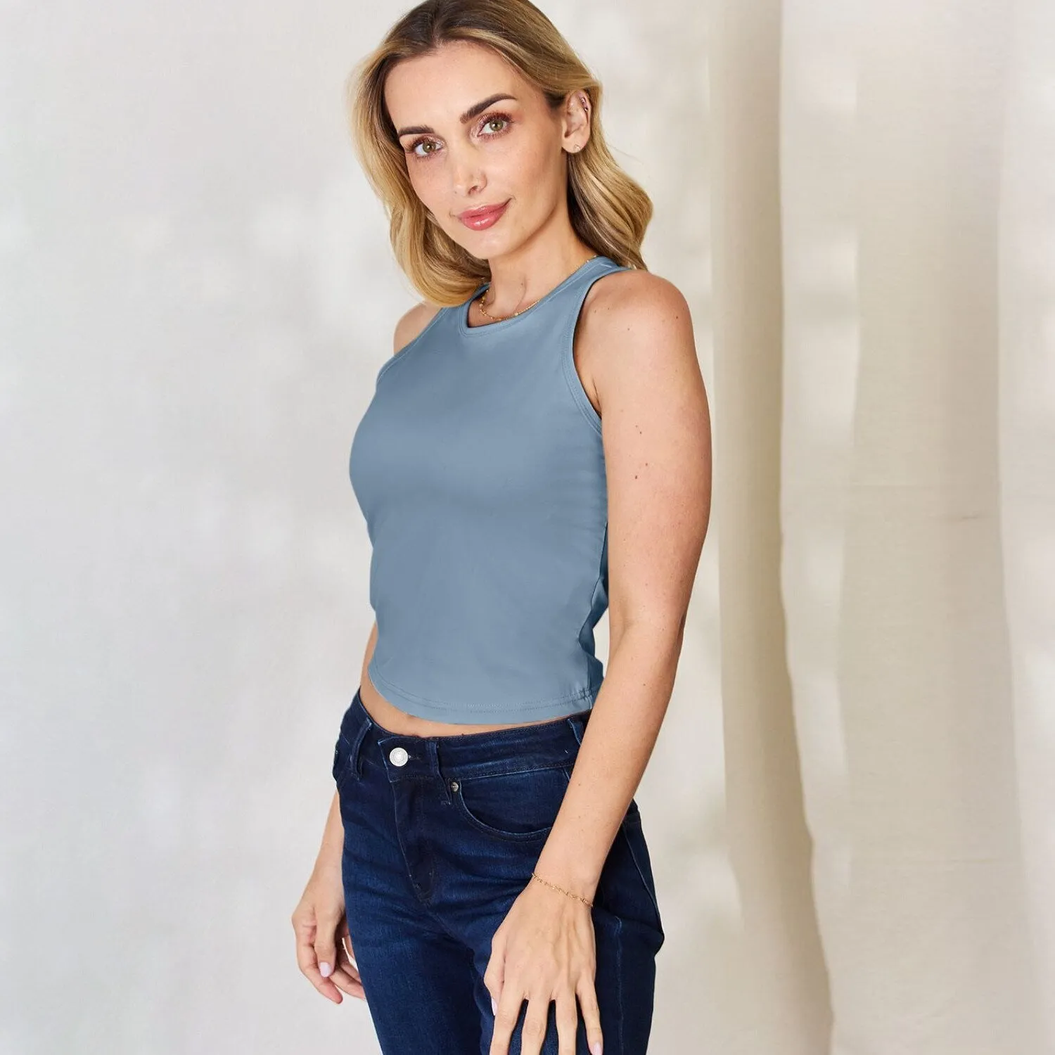 Light Blue Round Neck Slim Tank sold by Zulily