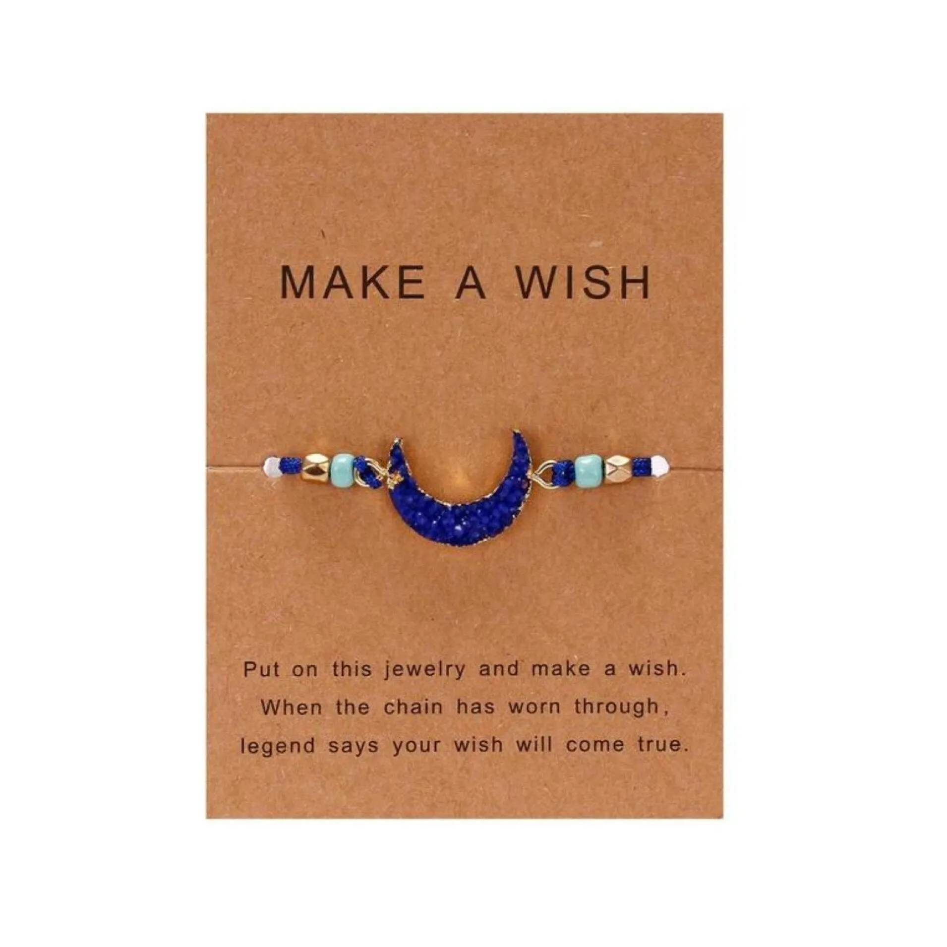 Sapphire Blue Druzy Style Moon Bracelet On Make A Wish Card - 5" to 9" sold by Zulily